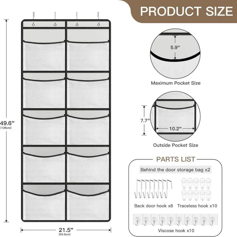 Door Hanging Organizer Storiva PocketMax | With 5 Large Compartments | Hanging Shelf for Door & Cabinet | Gray | Space-Saving Storage