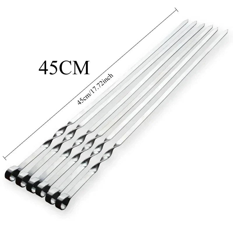 GrillSpear Grill Skewers 55 cm | Set of 6 | Stainless Steel with Beech Wood Handle | Extra Long & Heat Resistant