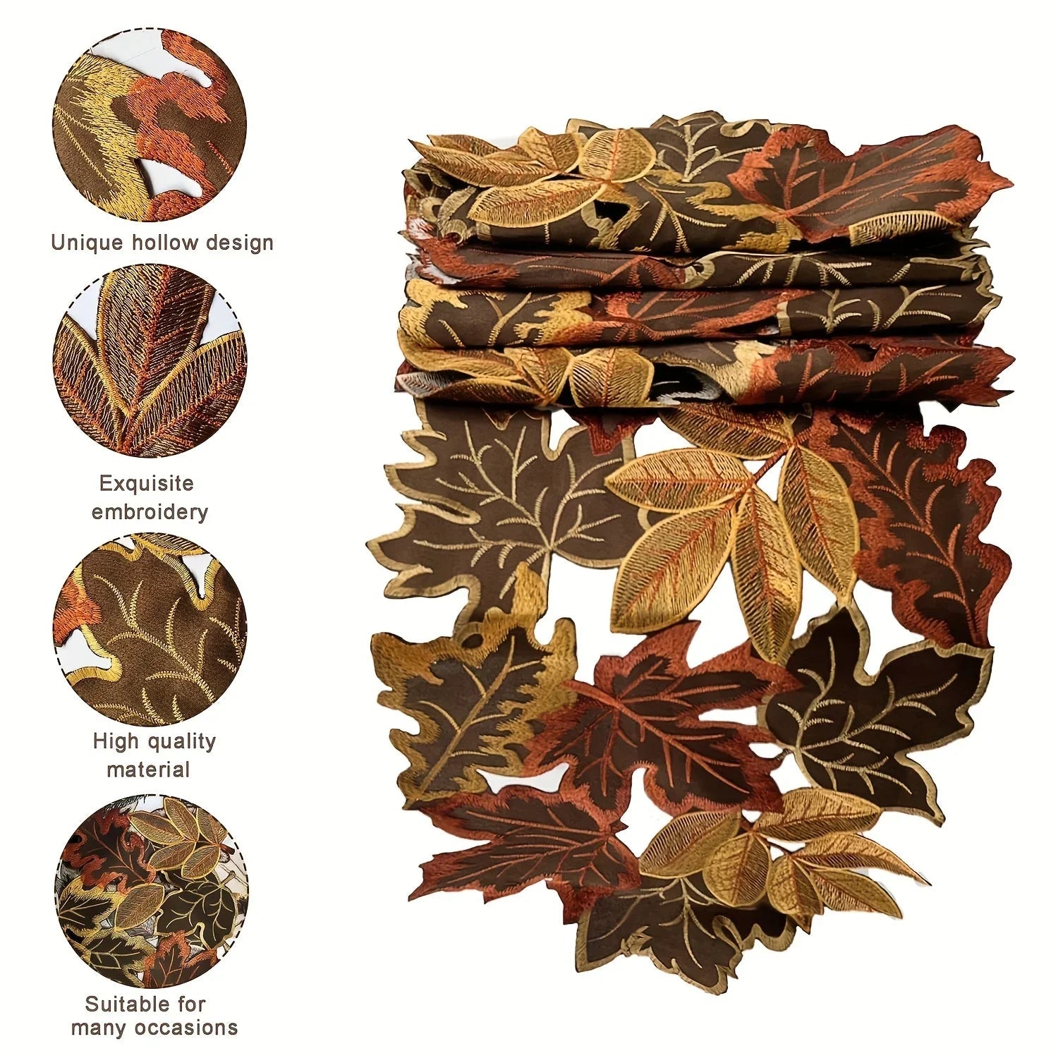 HarvestLeaf Table Runner | Embroidered Maple Leaf Design | Autumn Decor in Country House Style