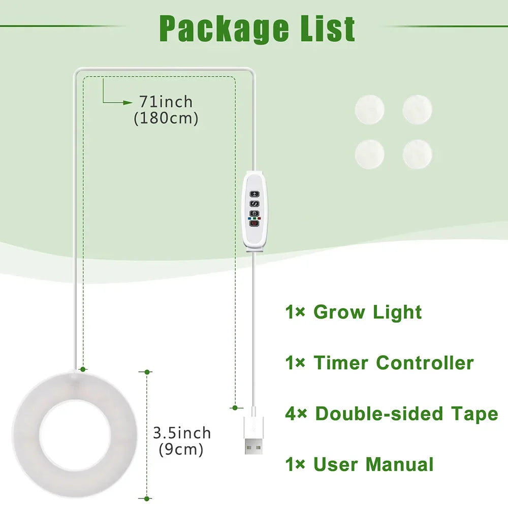 FloraHalo Plant Lamp | LED Full Spectrum Plant Lamp | 10 Brightness Levels & Timer | Ceiling & Under-Cabinet Halo Light for Houseplants