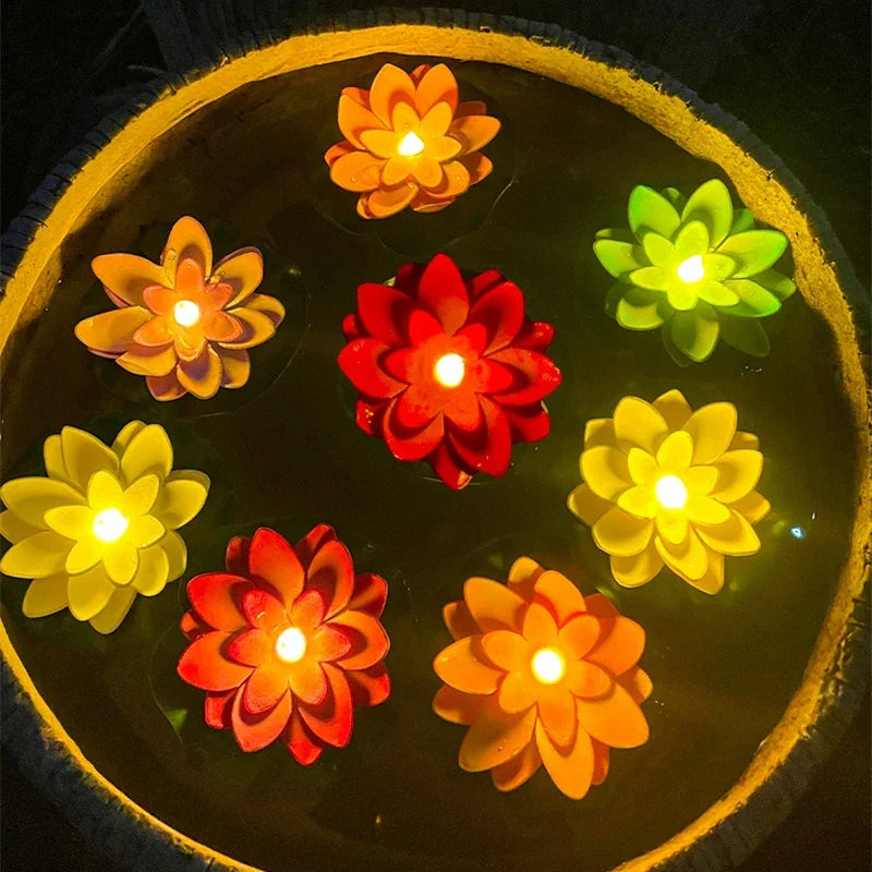 Floating Lotus Lamp LUMILYA | LED Water Sensor | Warm White Light | For Pond, Garden & Parties