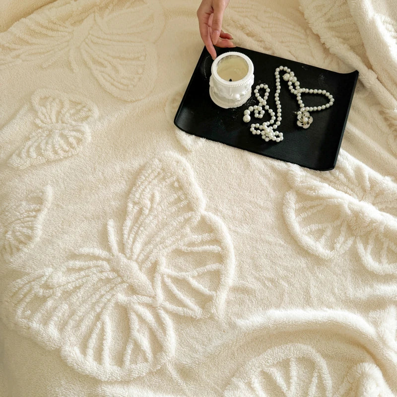 Fleurière Flannel Blanket | 3D Butterfly Design | Soft & Warm | For Bed, Sofa & Camping
