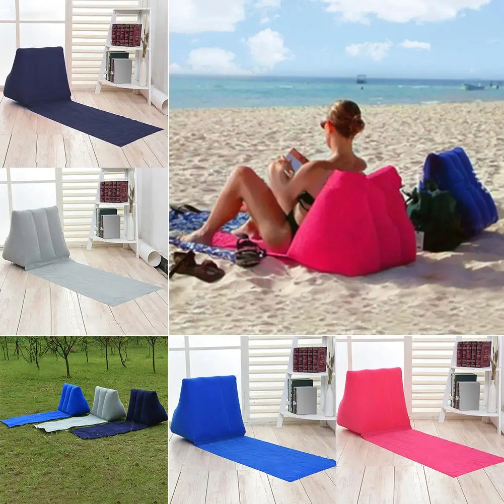 Inflatable Beach Mat with Backrest | Foldable & Comfortable | AirLounge Travel & Camping Recliner Cushion