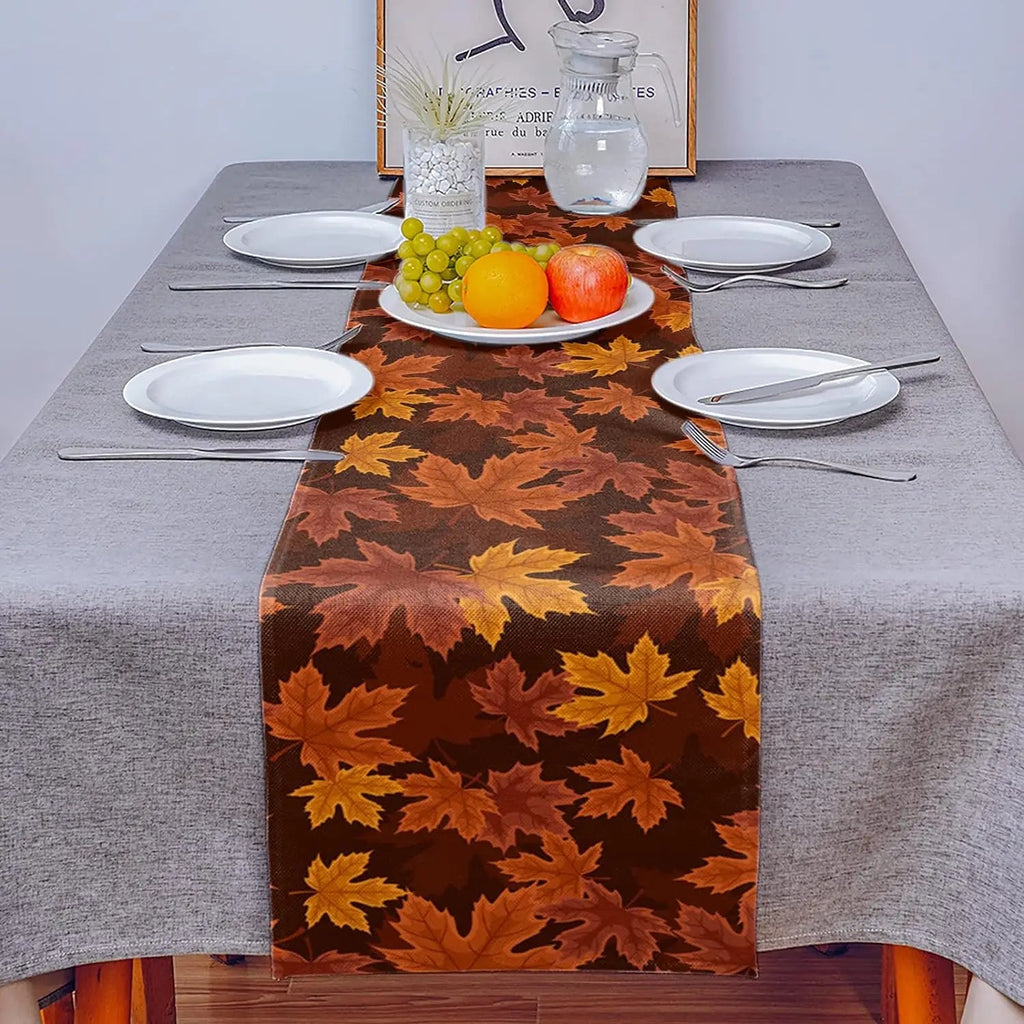 Autumna LeafRunner Table Runner Linen | Maple Leaf Autumn Decoration | Washable & Durable | 150–200 × 33 cm