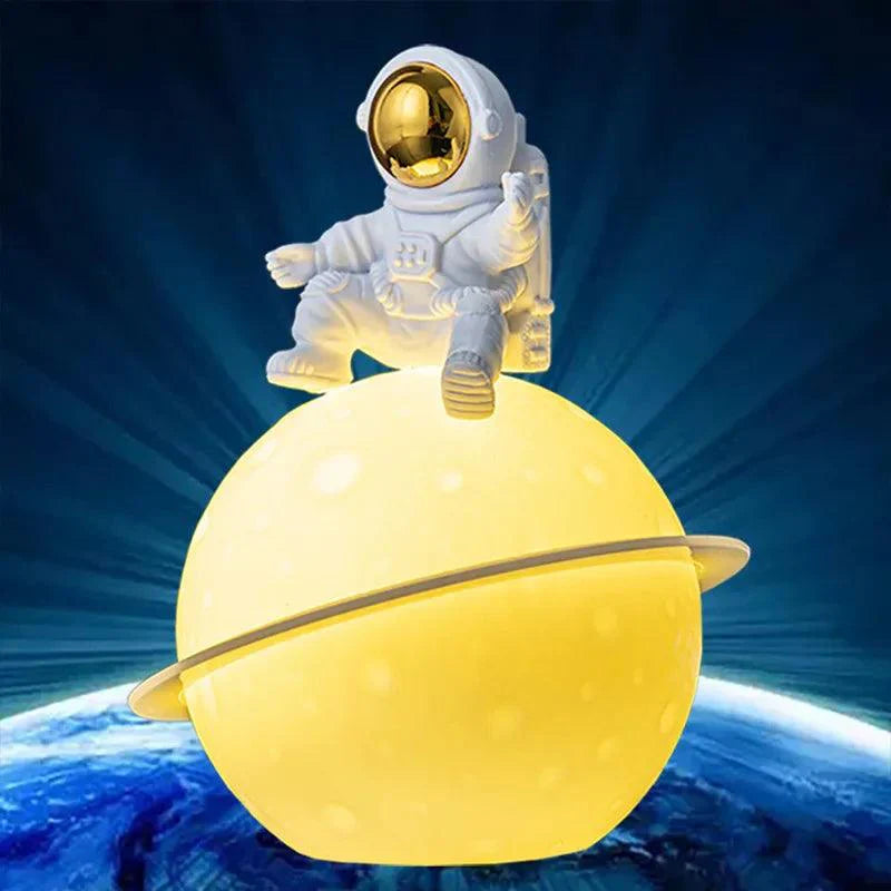AstroLume Astronaut Sculpture with Planet Night Light | Modern Decorative Highlight | Eco-friendly PVC & ABS | 9.8 x 12.1 cm