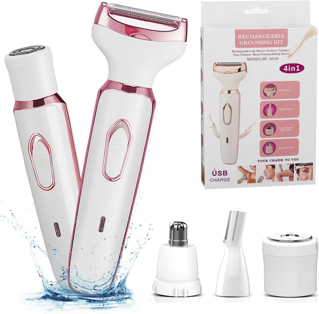 Silkora | 4-in-1 Elektrischer Damenrasierer | Wiederaufladbarer Nass- & Trockenrasierer für Gesicht, Beine, Achseln und Nase