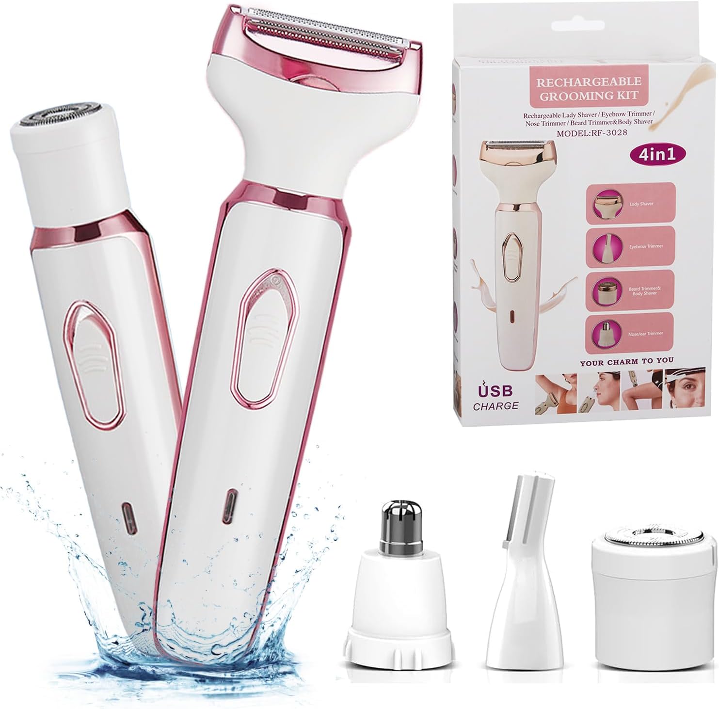 Silkora | 4-in-1 Elektrischer Damenrasierer | Wiederaufladbarer Nass- & Trockenrasierer für Gesicht, Beine, Achseln und Nase