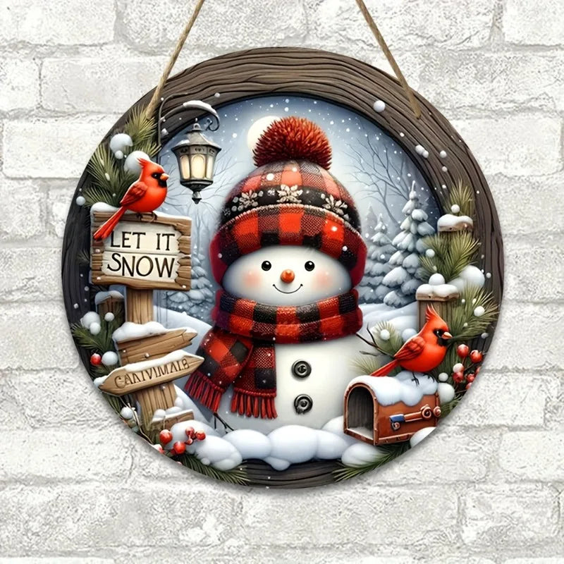 CrystalSnow | Acrylic Christmas Wreath | Snowman & Winter Design | Wall & Door Decor Ø 20 cm