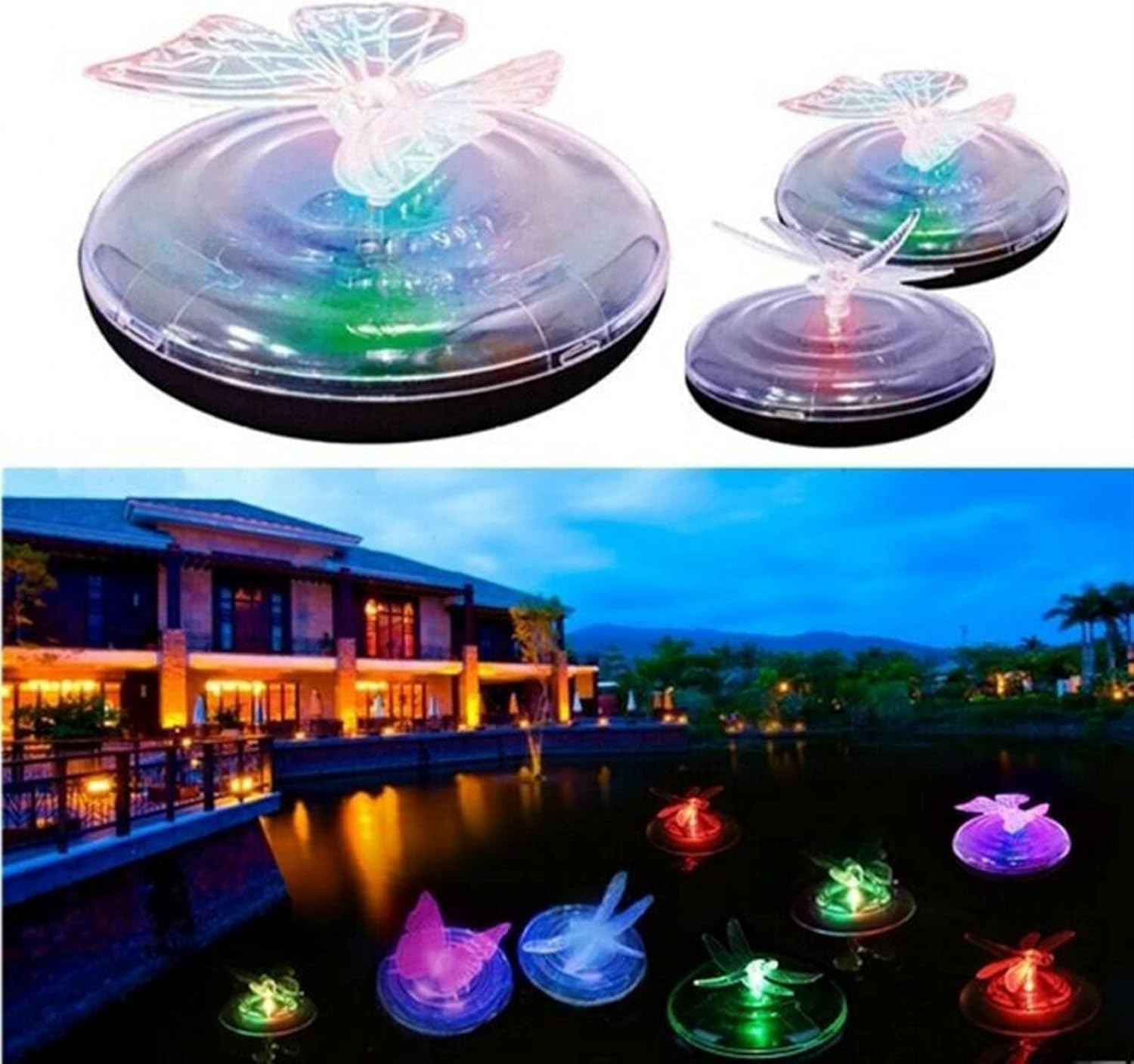 FlutterGlow | Solar-Gartendekoration Schmetterling & Libelle | Farbwechselnde LED-Leuchten | Wetterfest für Teich & Garten