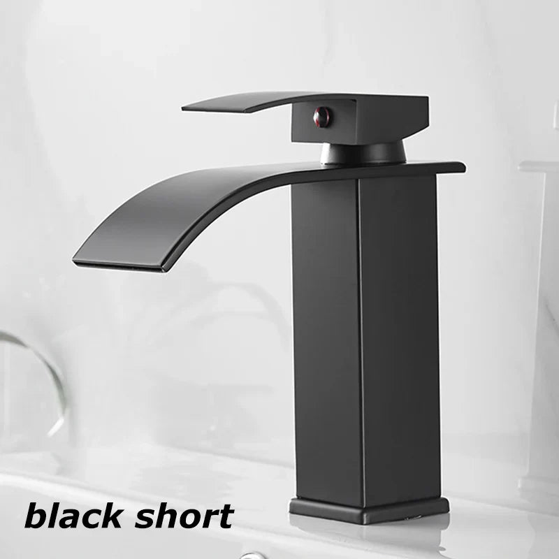 Aqualis Noir Waterfall Basin Mixer Tap | Stainless Steel | Hot & Cold Water | For Bathroom & Guest WC