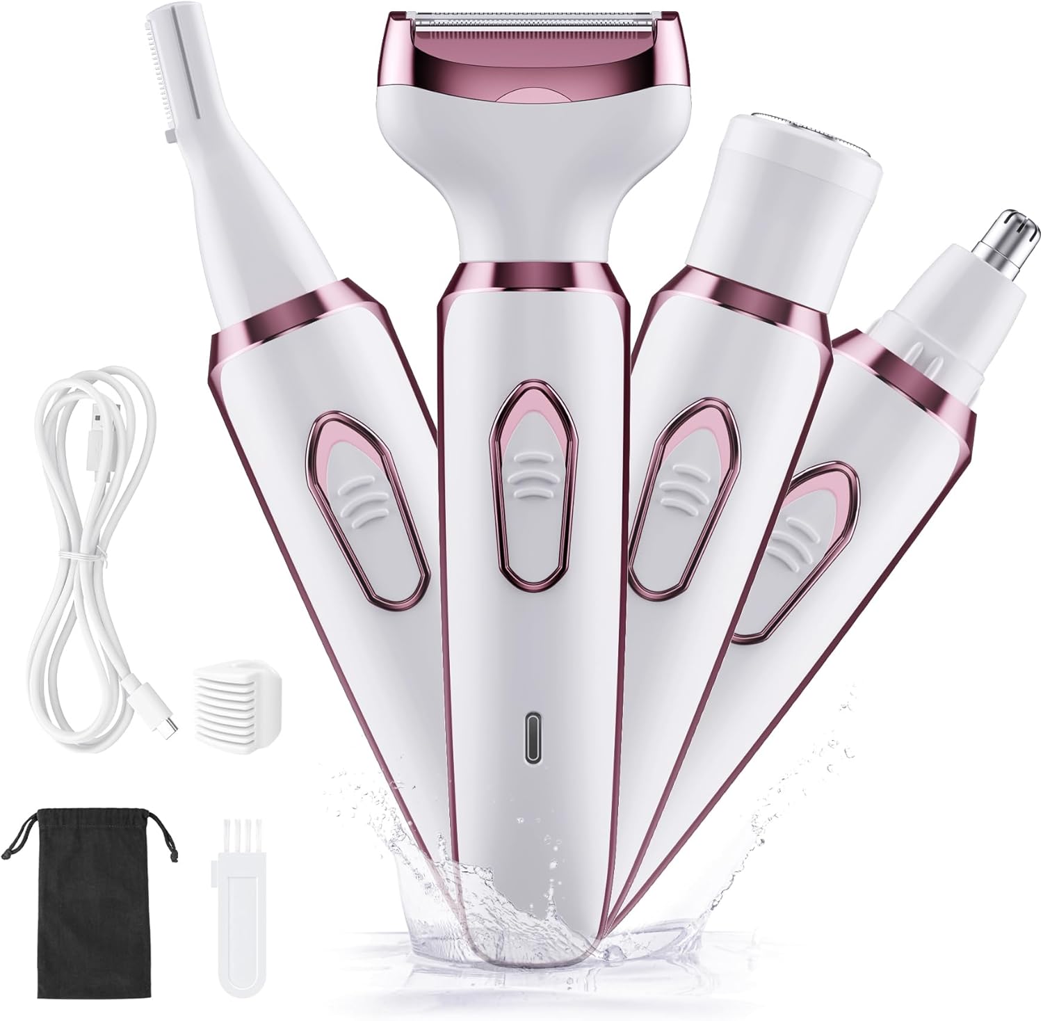 Velunia | Damen Elektrorasierer 4-in-1 | Gesichts-, Bikini- & Körpertrimmer | USB-aufladbar
