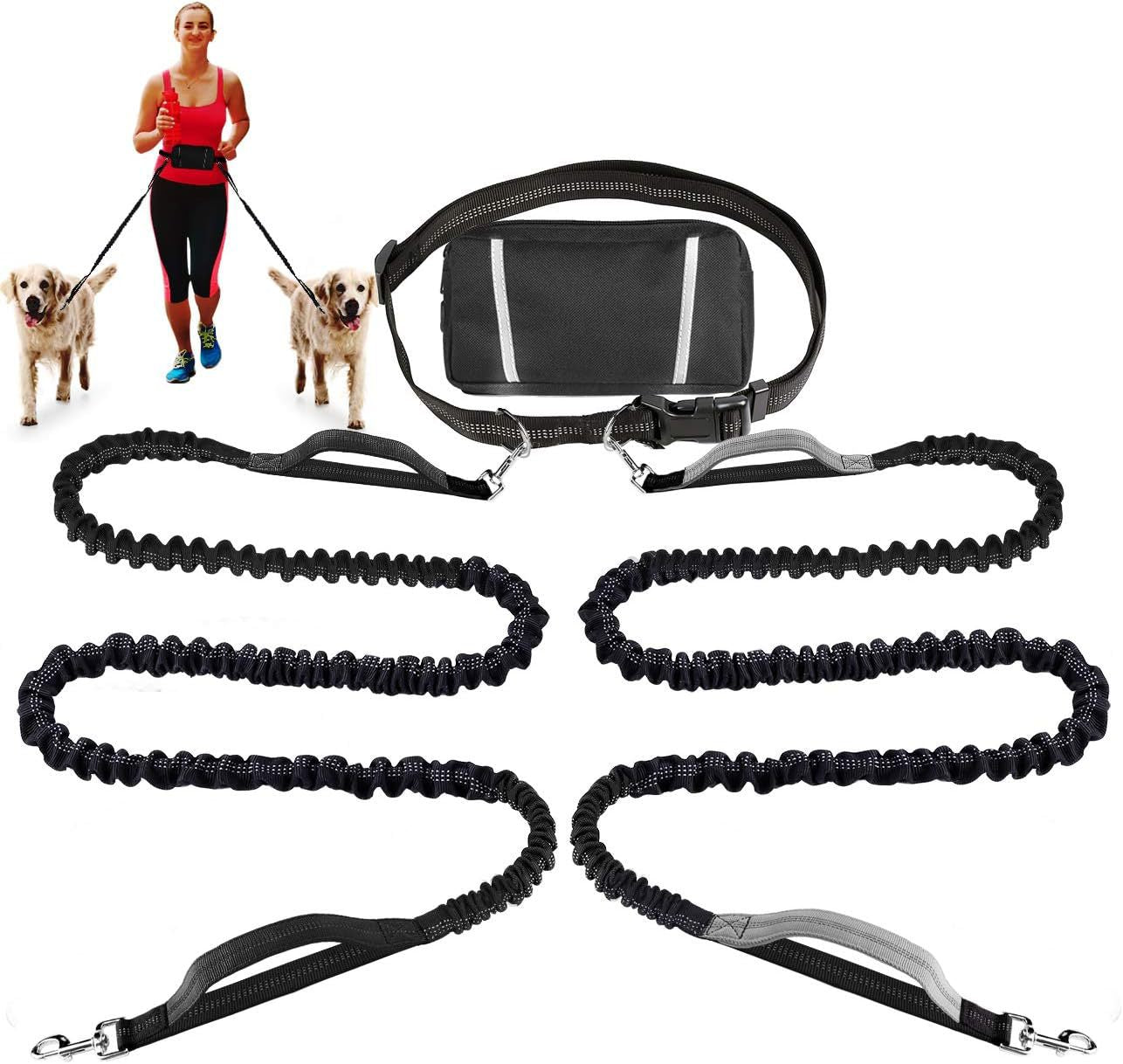 Walkora | Freihand-Hundeleine mit Stoßdämpfung | Verstellbarer Hüftgurt | Für Hunde von 20–36 kg