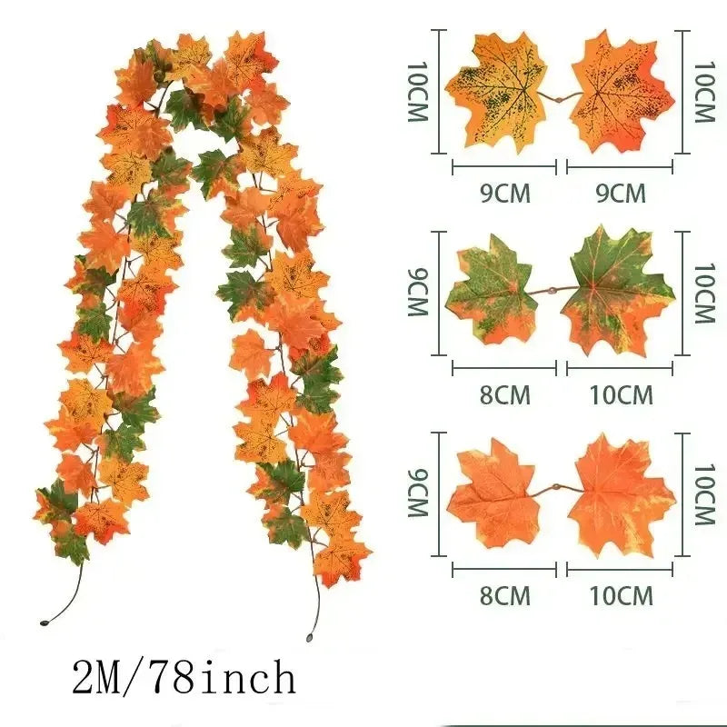 Aurelia Autumn Garland | Artificial Maple Leaf Wreath | 200 cm | Decoration for Home & Garden