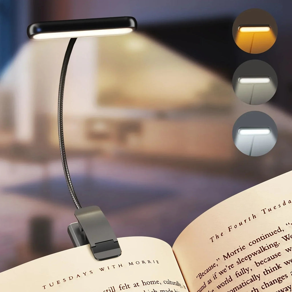 FlexiRead Reading Lamp | USB Rechargeable | 3 Light Colors & Dimmable | Clip & Flexible Arm