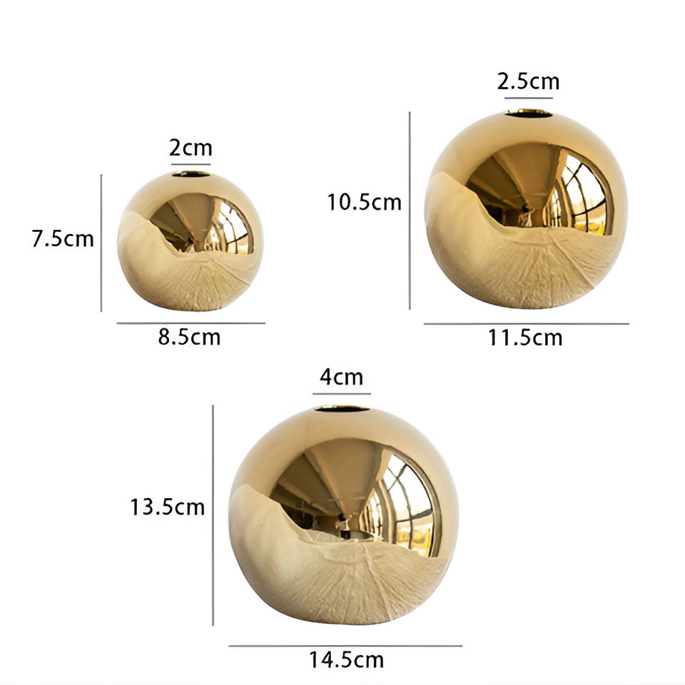 Ceramic Vase Aurelia Gold | Round Shape with Glossy Finish | Timeless Elegant & Versatile | For Flowers & Decor