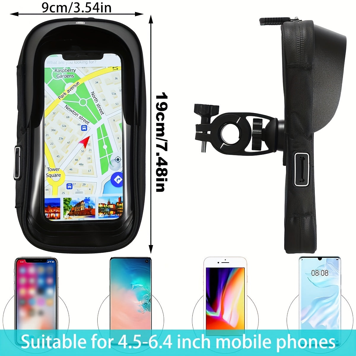 Ridevora | Wasserdichte Fahrrad- & Motorrad-Handyhalterung | 360° Drehbar | TPU-Navigationstasche für 4,5–6,4 Zoll Smartphones