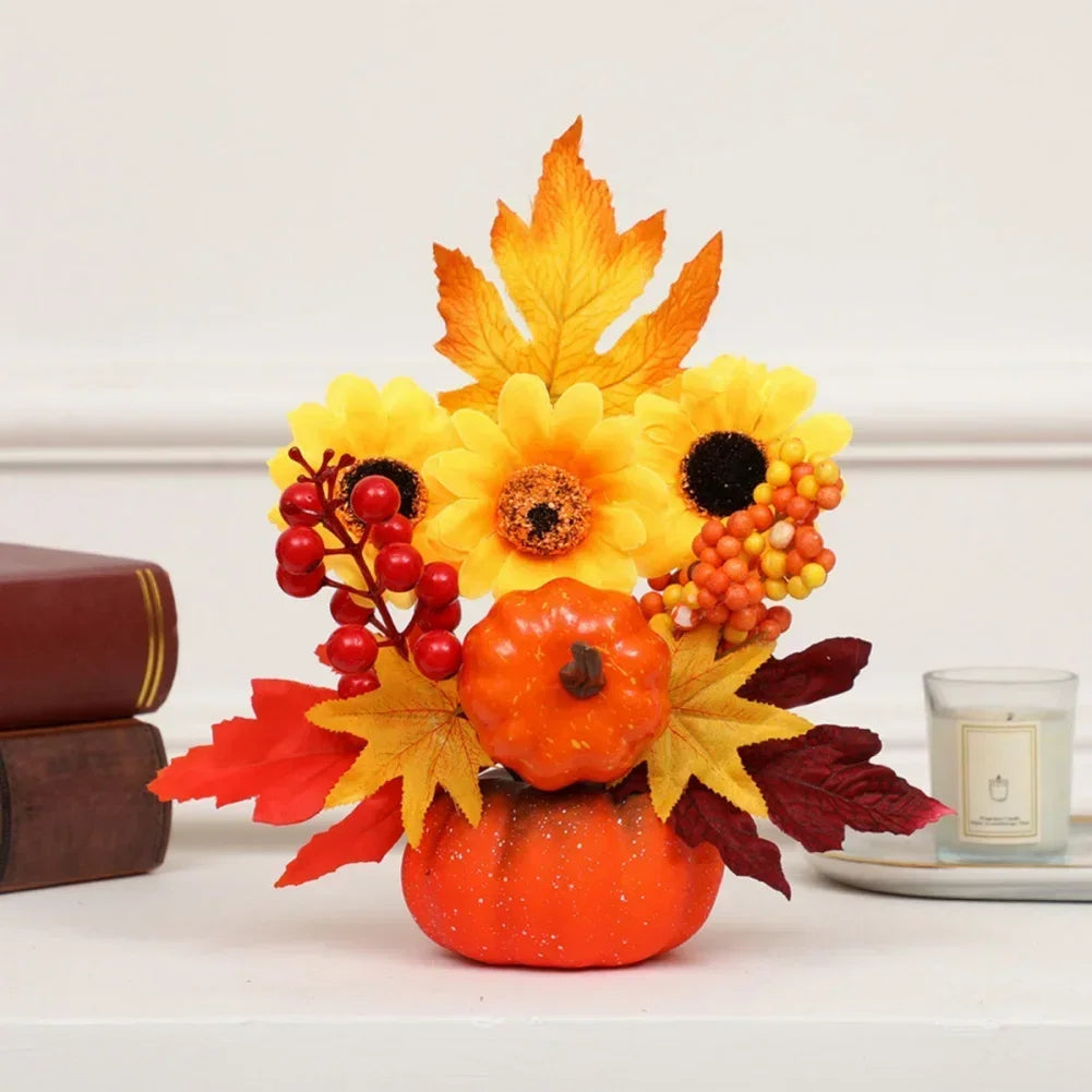 Autumn Magic | Decorative Pumpkin with Artificial Flowers | 25–30 cm | Autumn & Halloween Decoration