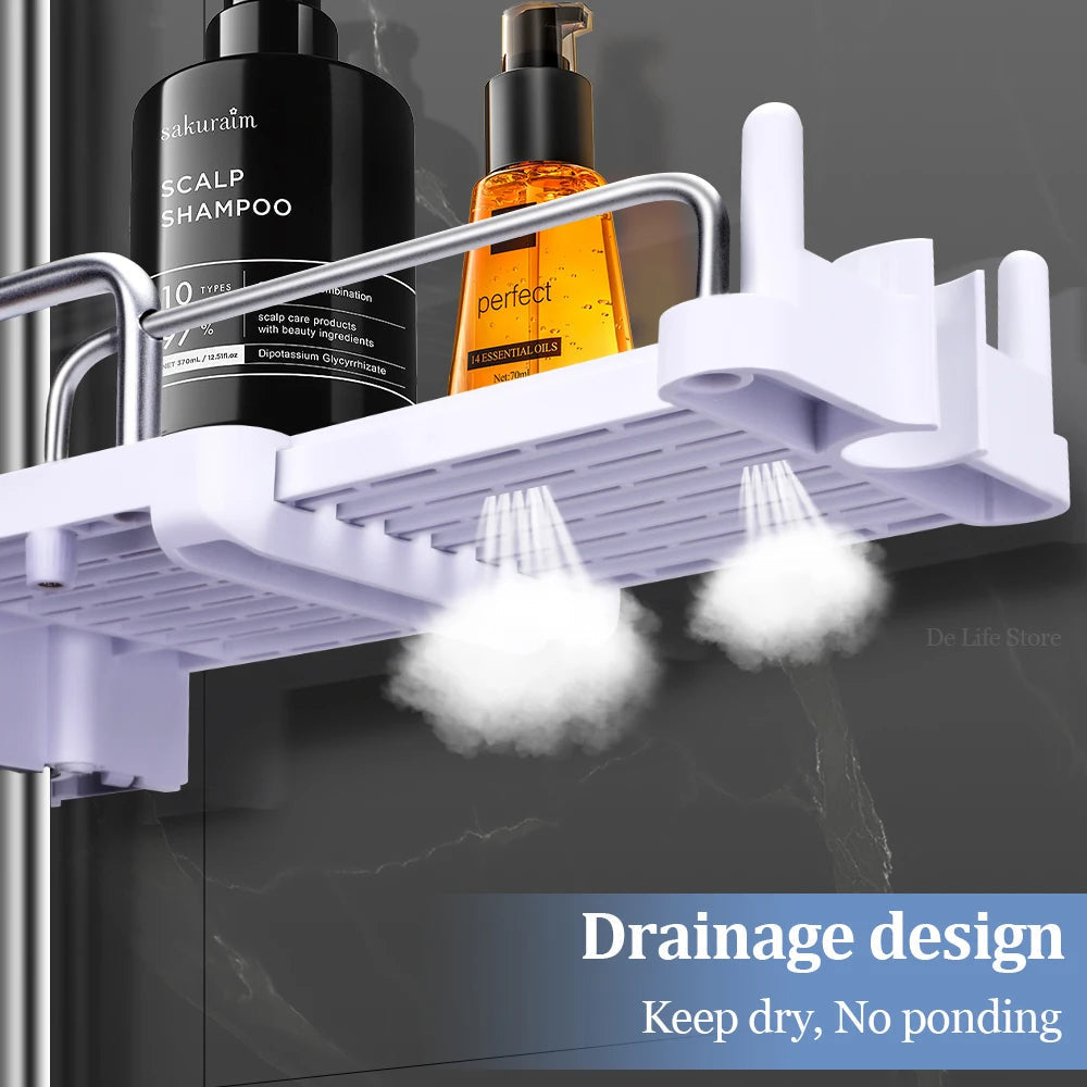 DuoShower Holder | Adjustable Shower Head Holder & Shelf | 2-in-1 Design | Space-Saving Plastic