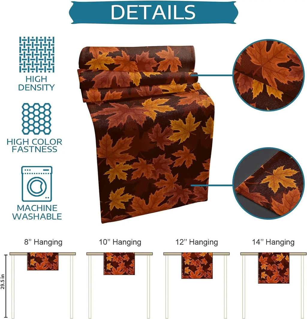 Autumna LeafRunner Table Runner Linen | Maple Leaf Autumn Decoration | Washable & Durable | 150–200 × 33 cm