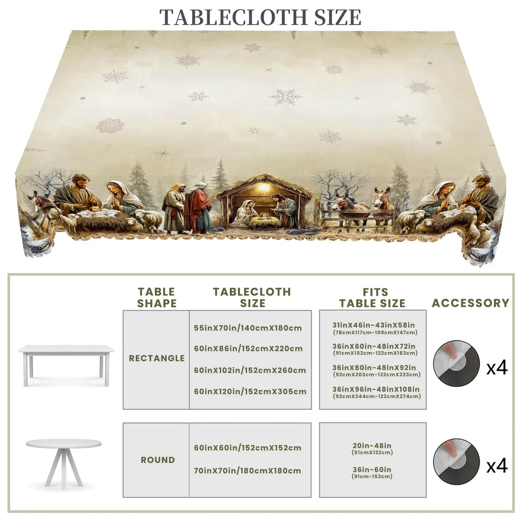 Celestiva | Christmas Tablecloth with Nativity Scene | Round & Rectangular | Festive Decoration for Indoor & Outdoor | Wipeable & Easy Care