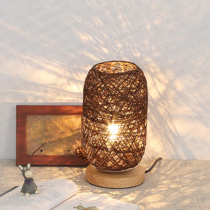 HolzLuma LED Table Lamp | Handcrafted from Wood & Rope | Warm White Light | For Bedroom & Living Room