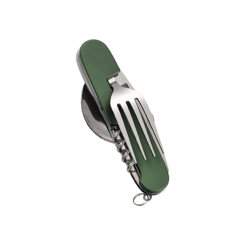 4-in-1 Outdoor Cutlery Set Camplico | Foldable Spoon, Fork, Knife & Bottle Opener | Stainless Steel & Compact | For Camping & Travel