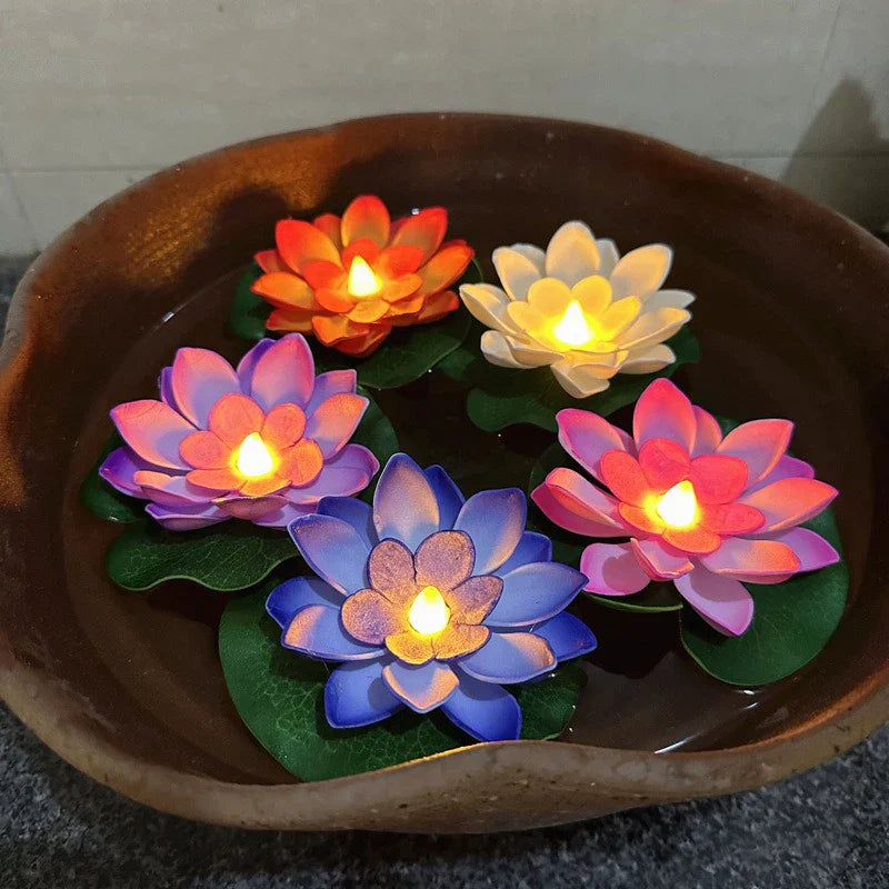 Floating Lotus Lamp LUMILYA | LED Water Sensor | Warm White Light | For Pond, Garden & Parties