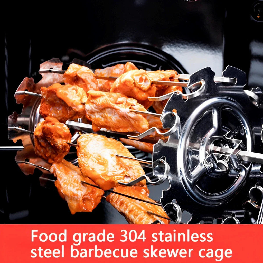 BBQ Grill Basket KebabMaster | Stainless Steel Skewer Cage | Ø 13.5 cm x 25 cm | For Rotisserie Ovens | 10 Skewers