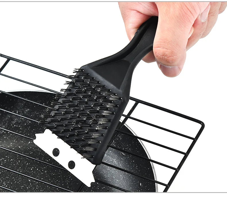 GrillMeister BBQ Brush | 3-in-1 Grill Cleaner | Stainless Steel Bristles & Anti-Slip Handle