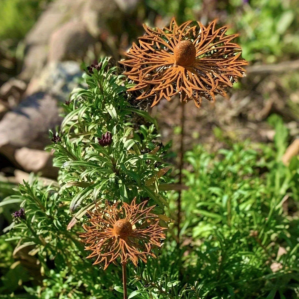 FLORUSTA Garden Stake Bluebonnet | Rust Look Metal | Rustic Garden Decoration