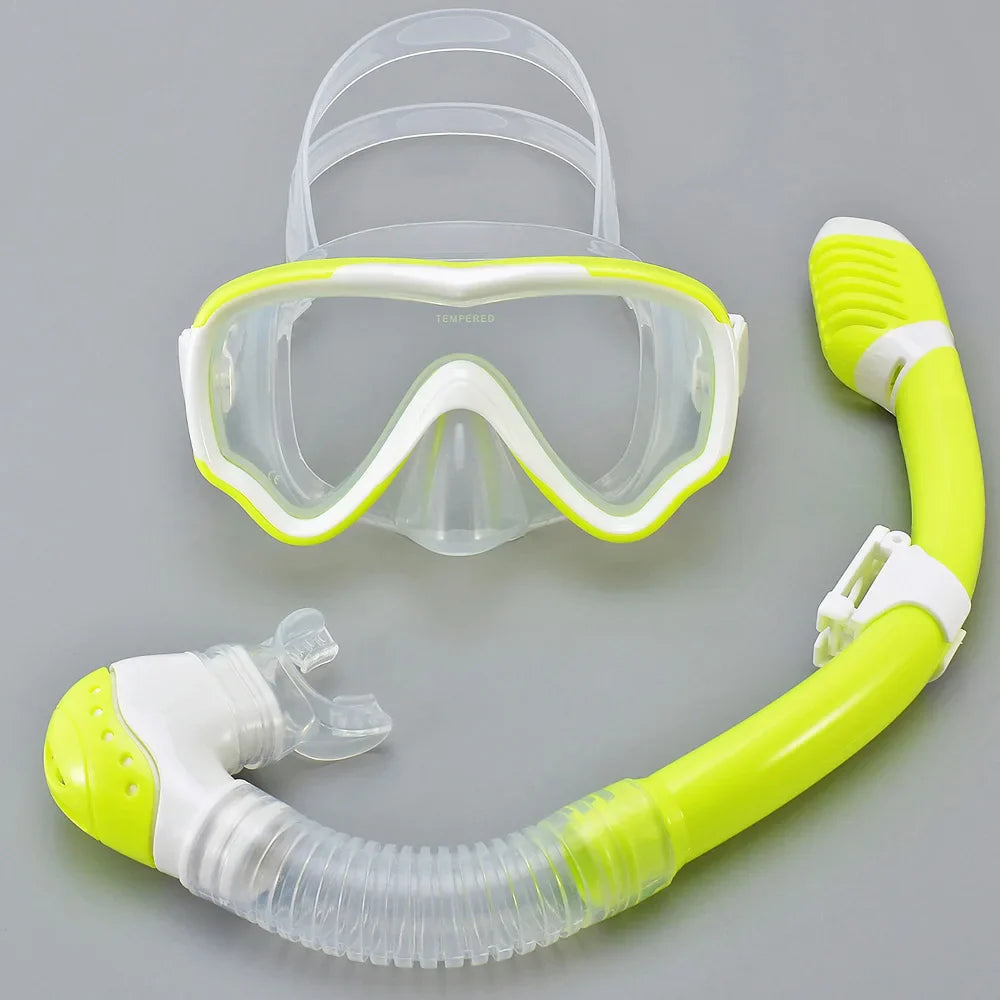 AquaJuni Kids Diving Mask with Snorkel | Anti-Fog & Leak-Proof | Tempered Glass & Silicone | For Boys & Girls 7–15 Years