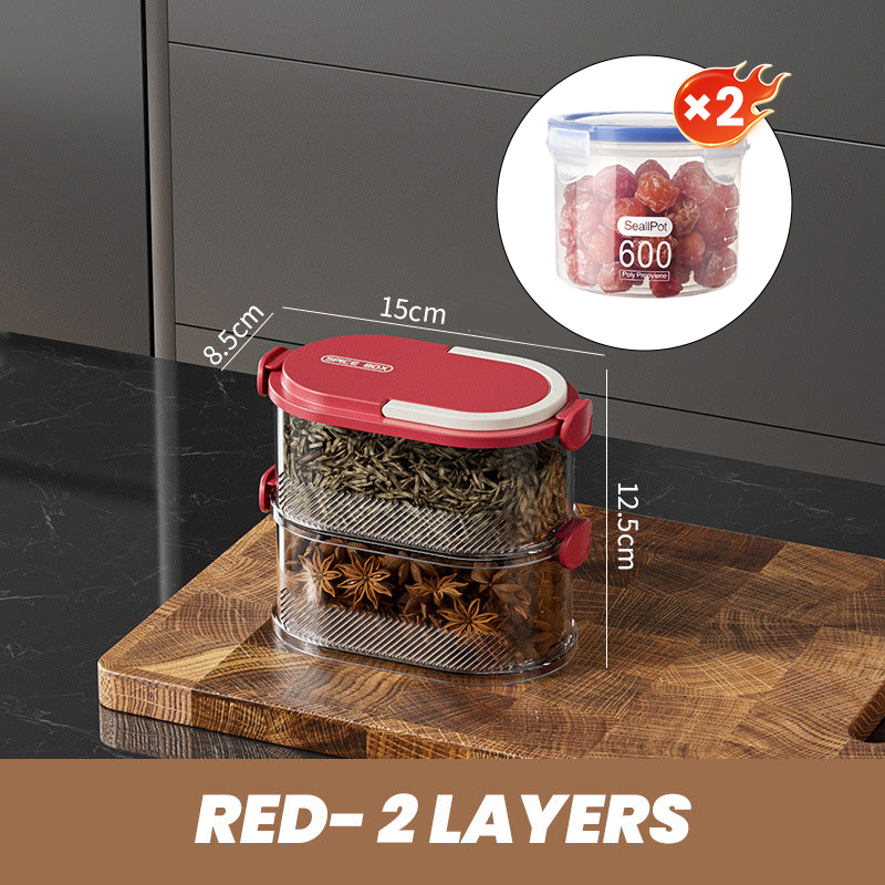 Gewürz-Aufbewahrungsbox mit Mehrfachfächern | Luftdichtes Design | Platzsparende Küchenorganisation