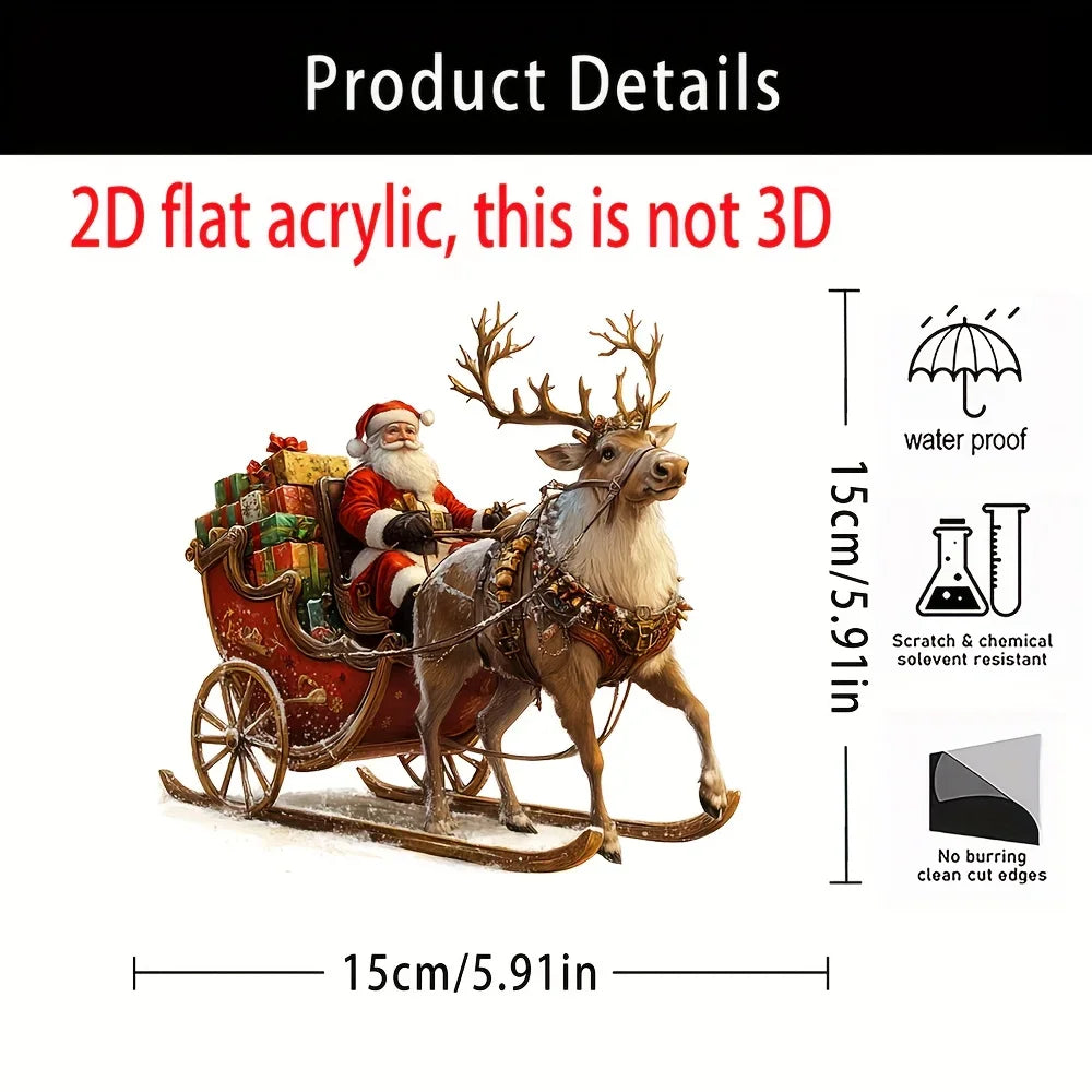 Frostovia | Christmas Figurine | Acrylic Decoration Reindeer Sleigh with Santa Claus | 2D Design | Festive Table & Party Decoration 2025