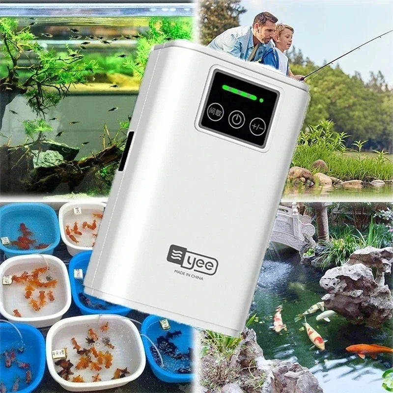 AquaLino SmartOxy Rechargeable Oxygen Pump for Aquarium & Outdoor | Quiet Air Pump with Battery & USB | Automatic AC/DC Switch & LED Display