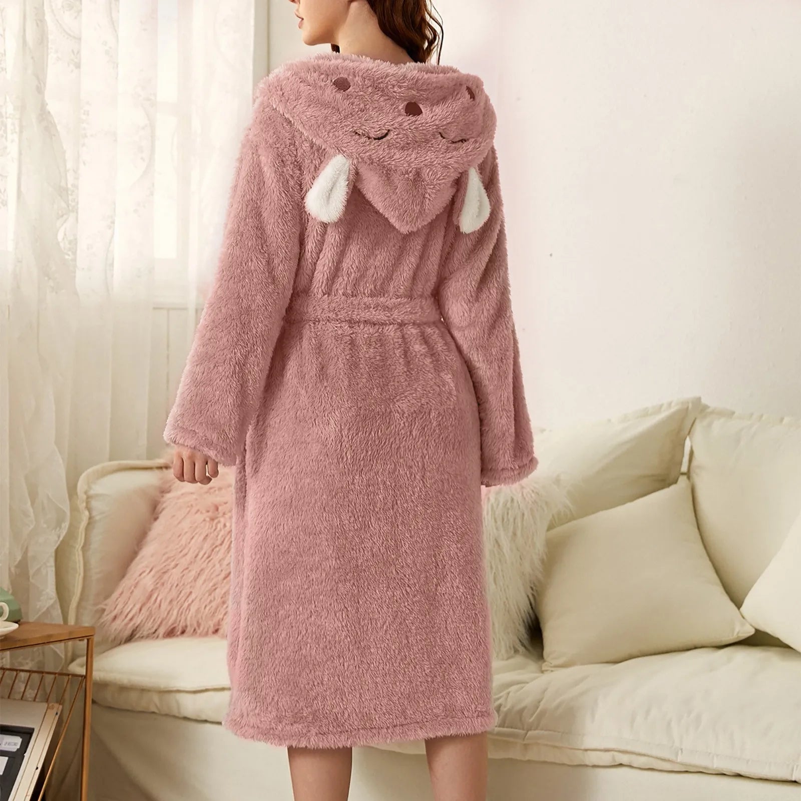 Flannel Bathrobe CuddleBunny | With Bunny Ears & Hood | Soft, Warm & Easy Care | For Cozy Hours at Home
