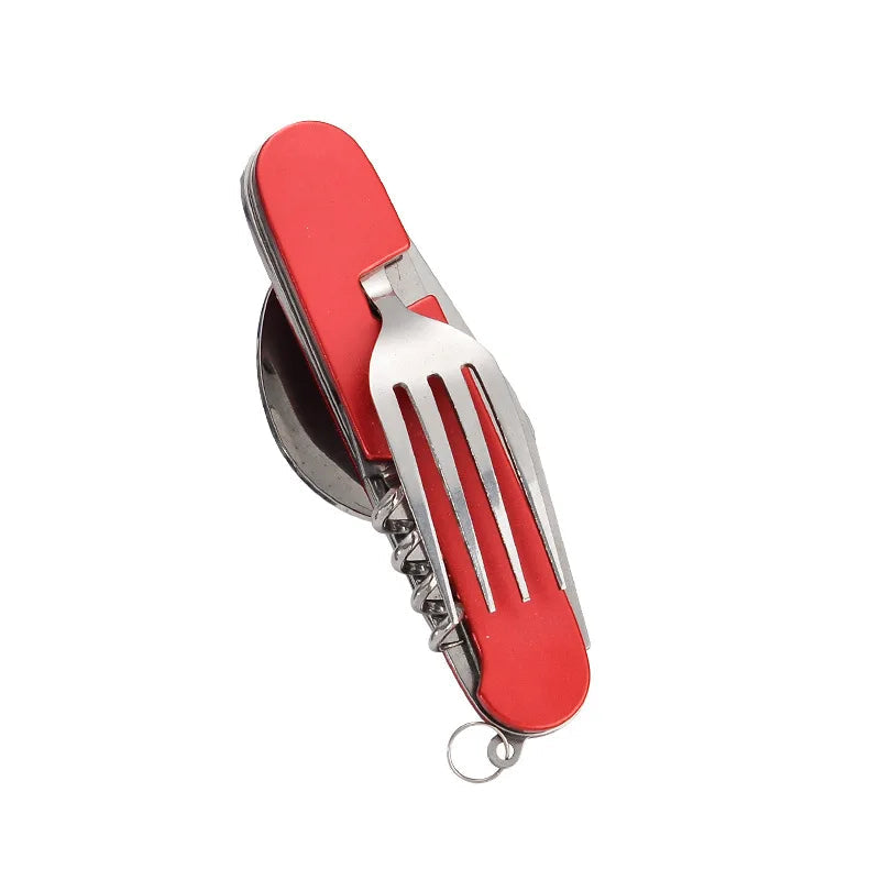 4-in-1 Outdoor Cutlery Set Camplico | Foldable Spoon, Fork, Knife & Bottle Opener | Stainless Steel & Compact | For Camping & Travel