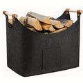 Felt Firewood Basket FELDURA | Foldable | 55L Volume | With Wooden Handles & Leather Details | Dark Grey