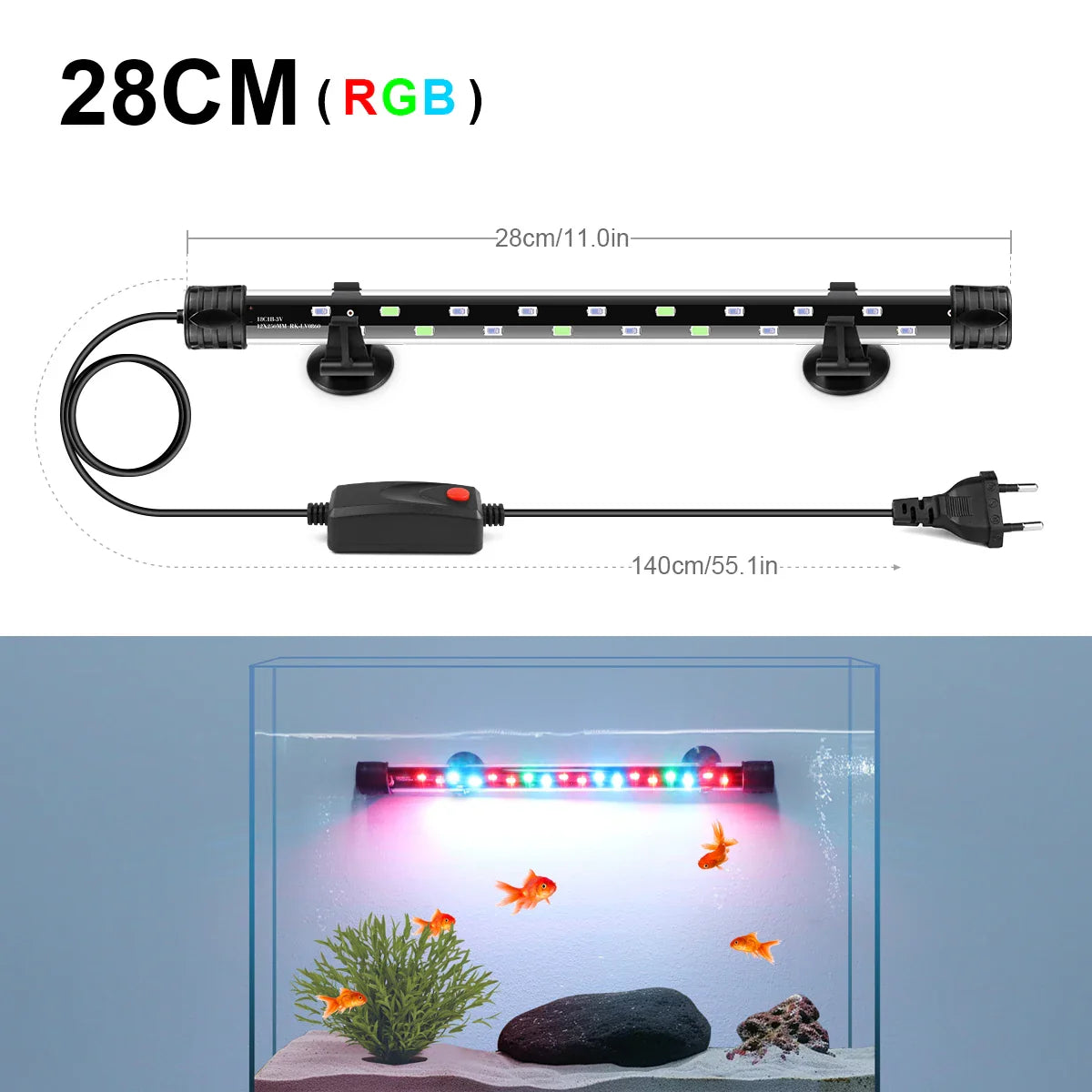 Aquanova LED Aquarium Light | Waterproof & Submersible | Plant Growth & Fish Colors | 18–58 cm