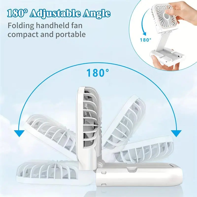 Airlio Foldable USB Fan 3000mAh | 4-Level Air Cooler | Handheld, Desk & Neck Fan | Power Bank Function | 180° Rotatable