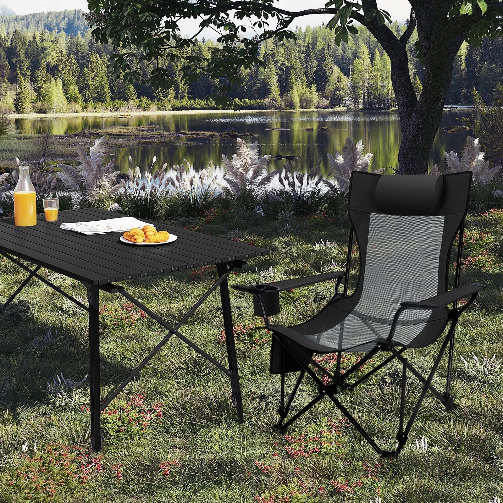 CAMPURE Relax Deck Chair | Adjustable & Foldable | With Footrest | Ultra-light & Portable – Black/Grey