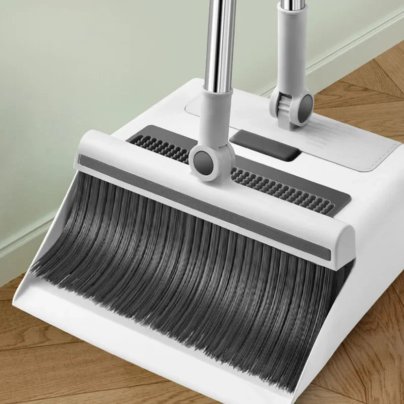 Cleanuvo 3-in-1 Sweeping Set | Broom with Floor Brush & Upright Dustpan | Extra Long Handle & Hair-Repellent | Household Cleaning Set