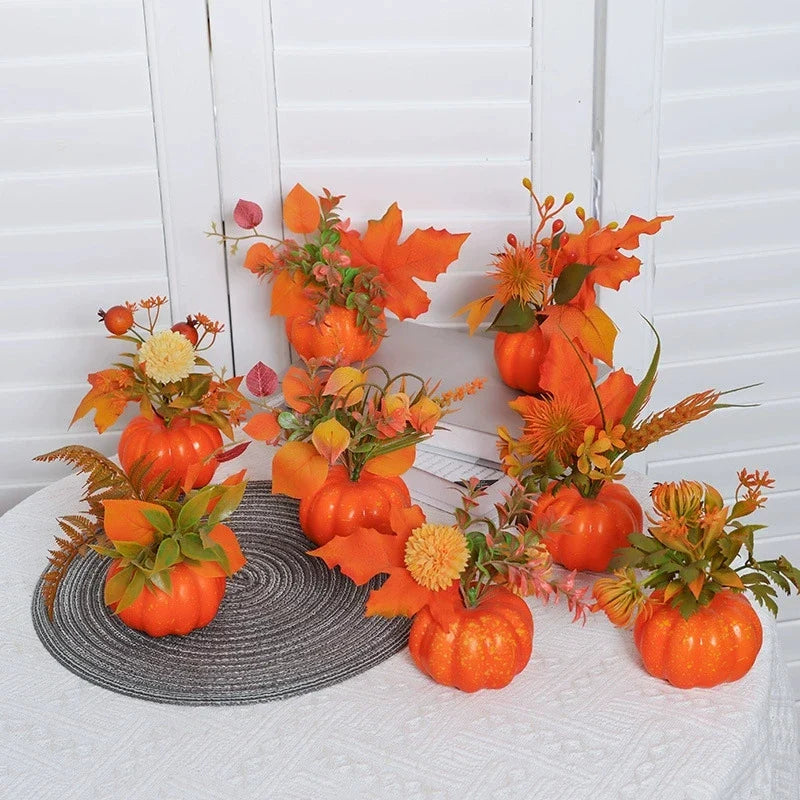 Decorative Pumpkin AutumnCharm | Artificial Pumpkin with Maple Leaves | Autumn, Halloween & Thanksgiving Decoration