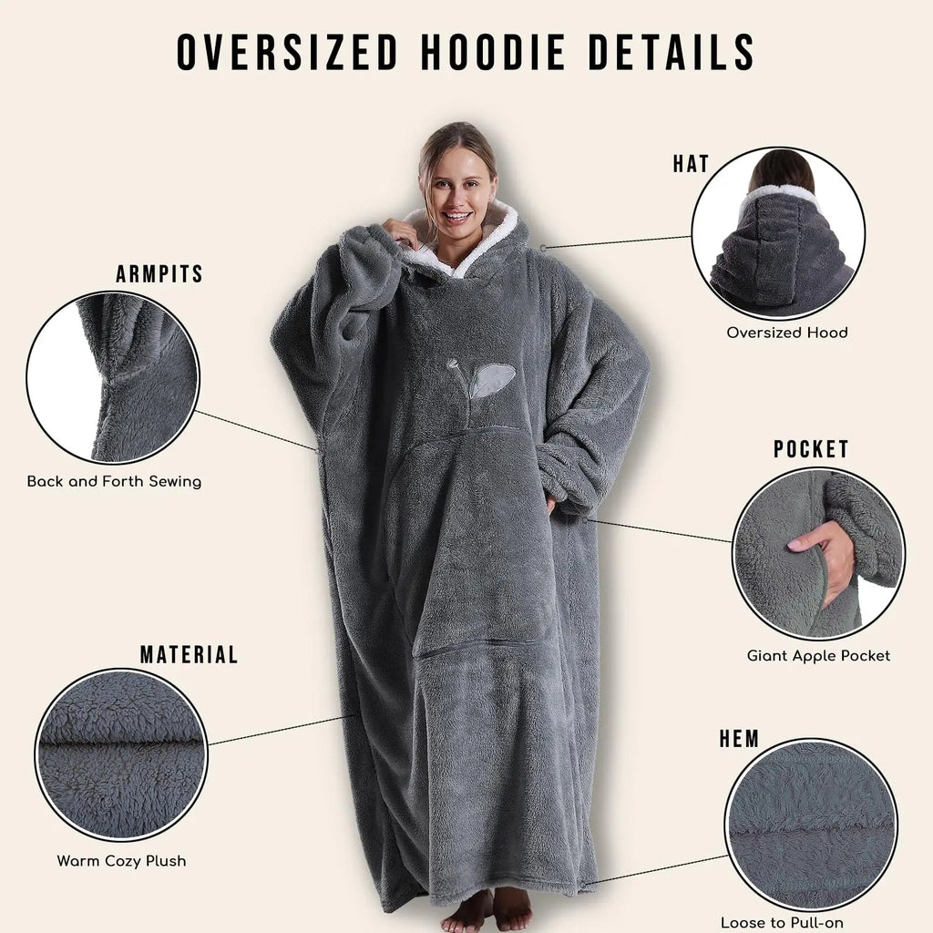 CozyHaven Plus Size Hooded Blanket | Plush Sherpa Wearable Blanket with Sleeves & Pocket | 140 cm | Unisex Winter Cozy Blanket