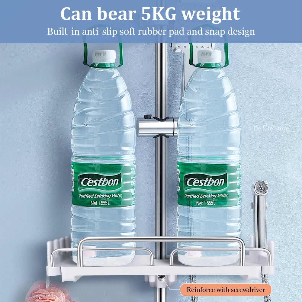 DuoShower Holder | Adjustable Shower Head Holder & Shelf | 2-in-1 Design | Space-Saving Plastic