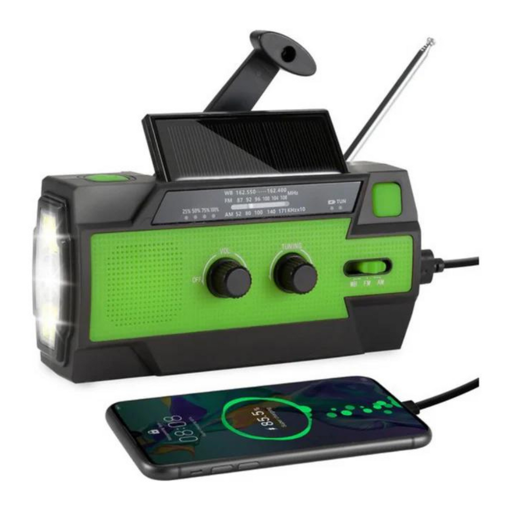 Notfallradio mit Solarbetrieb | Handkurbel & LED-Taschenlampe | USB-Ladefunktion