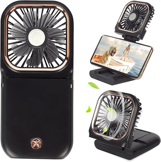 Breezeon Tragbarer 180° Klapp-Ventilator 3000 mAh | USB Hand- & Halsventilator | Tisch & Reise