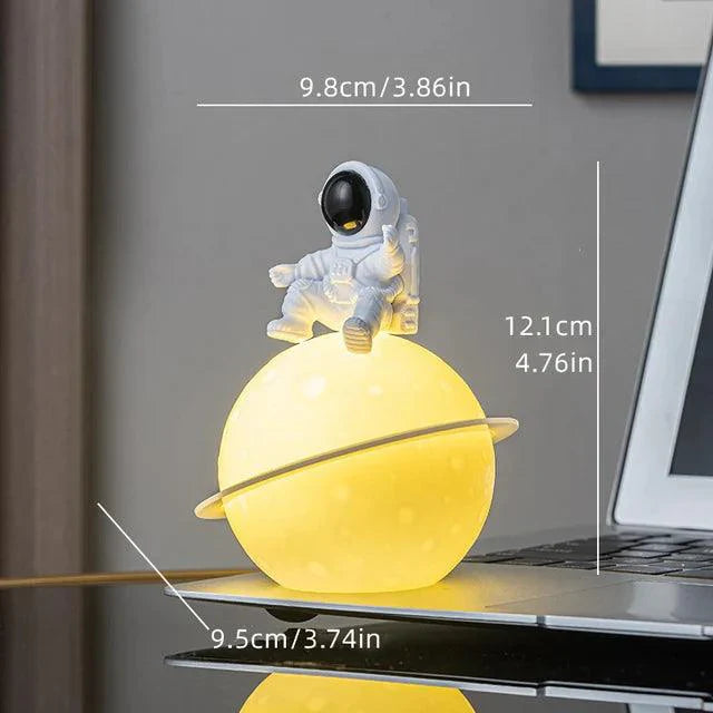 AstroLume Astronaut Sculpture with Planet Night Light | Modern Decorative Highlight | Eco-friendly PVC & ABS | 9.8 x 12.1 cm
