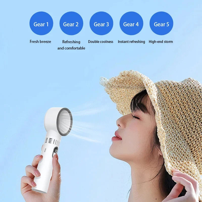 Aervana Bladeless Hand Fan with Digital Display | 100-Level Wind Power | USB Charging & 3000mAh Battery | Portable Turbo Fan