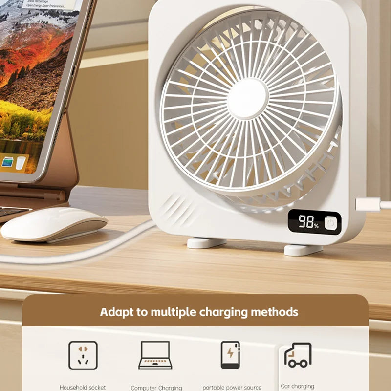 AeroLino USB Desk Fan | 5-Speed Digital Display | Portable & Quiet | For Office, School & Home