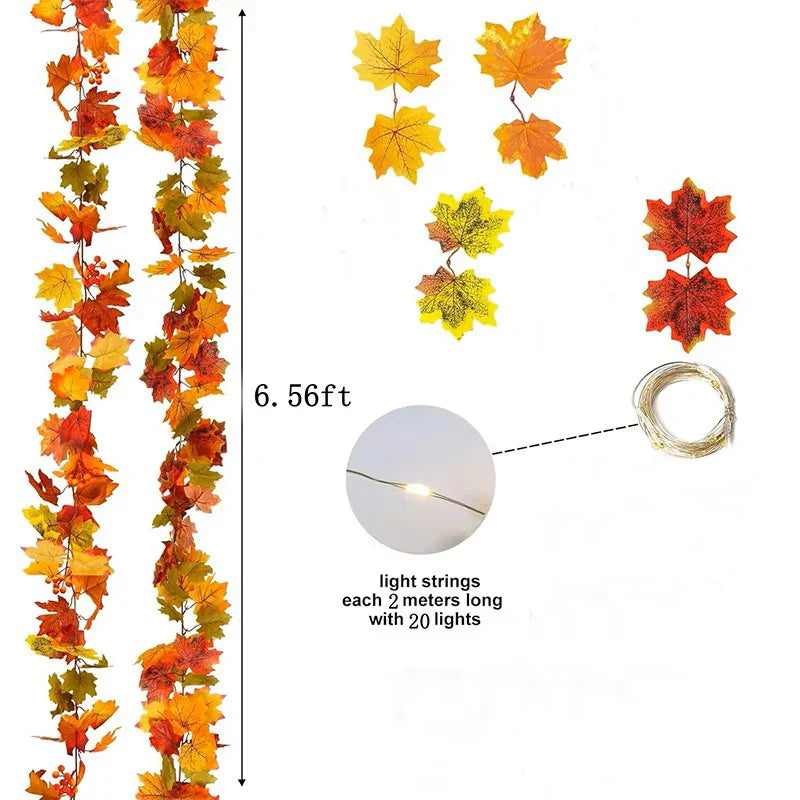 Aurelia Autumn Garland | Artificial Maple Leaf Wreath | 200 cm | Decoration for Home & Garden